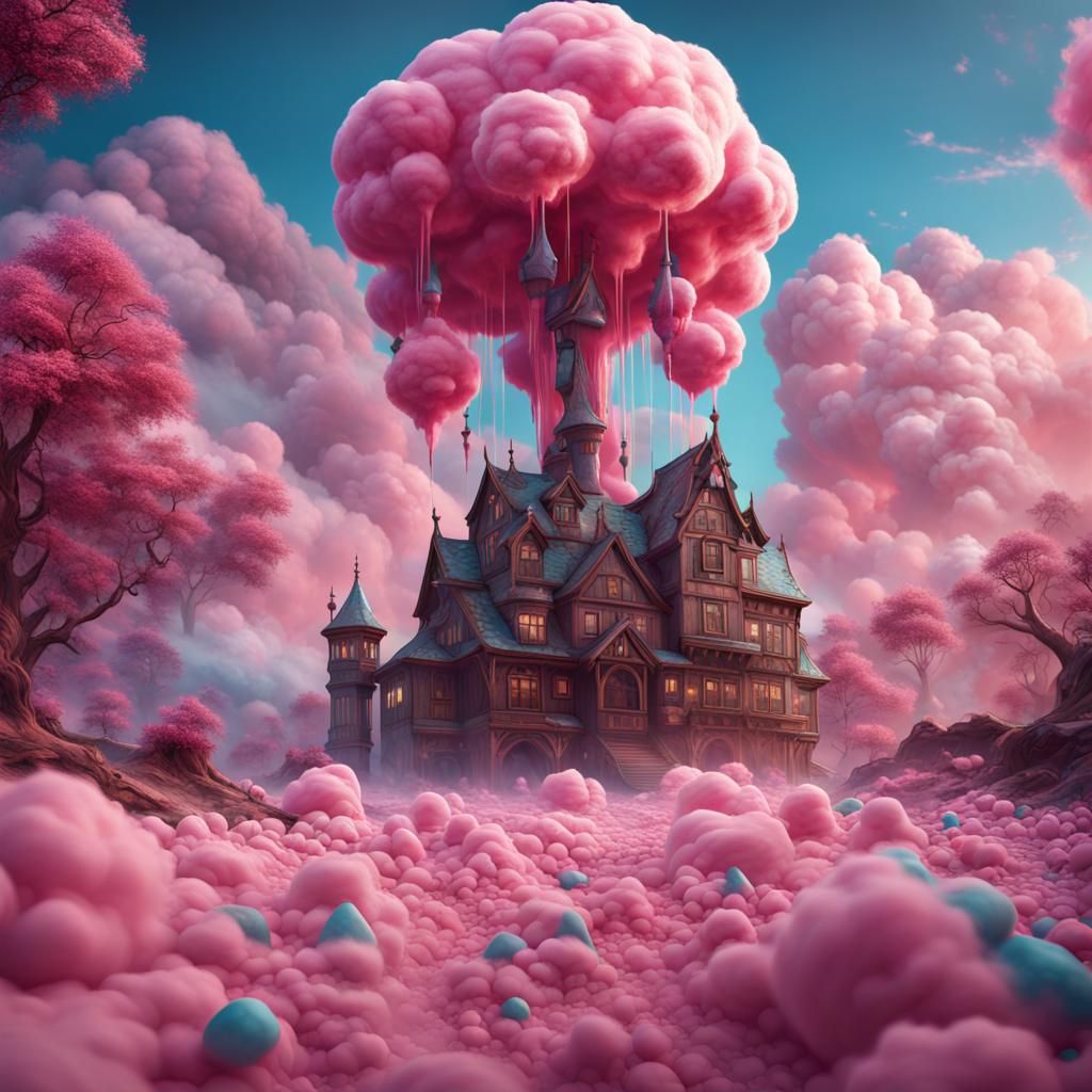 Fantastical Cotton Candy Landscape in Digital Painting Style