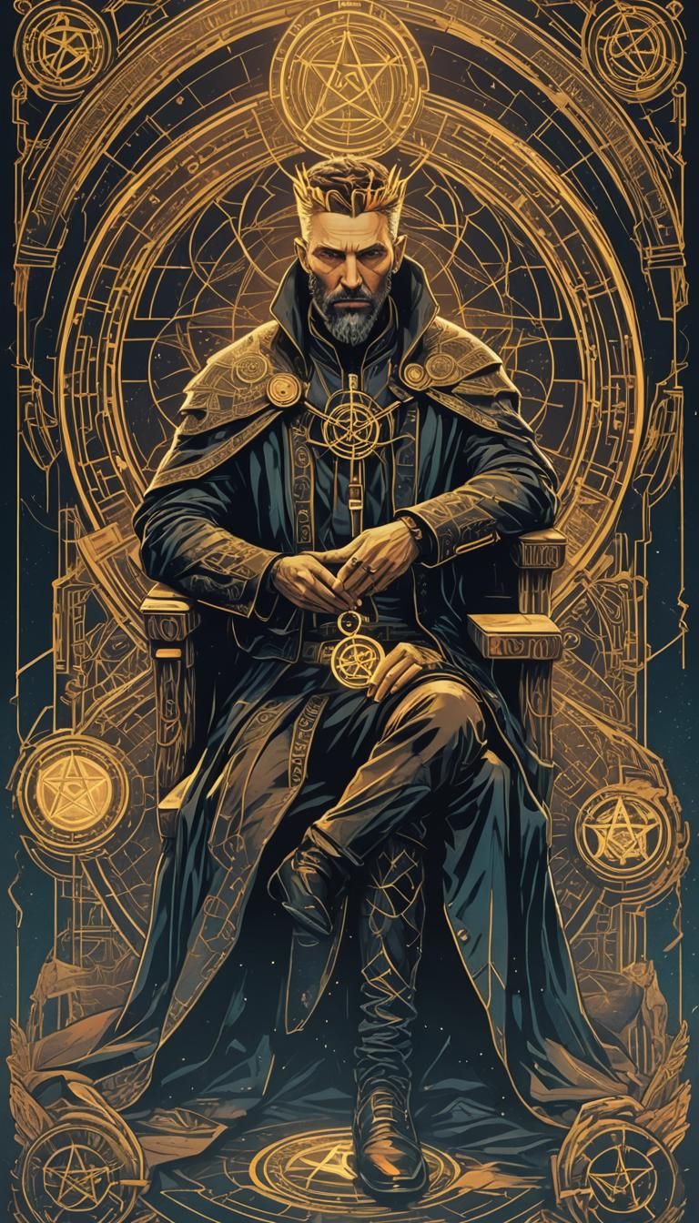 King of Pentacles Tarot Card in Cyberpunk Style