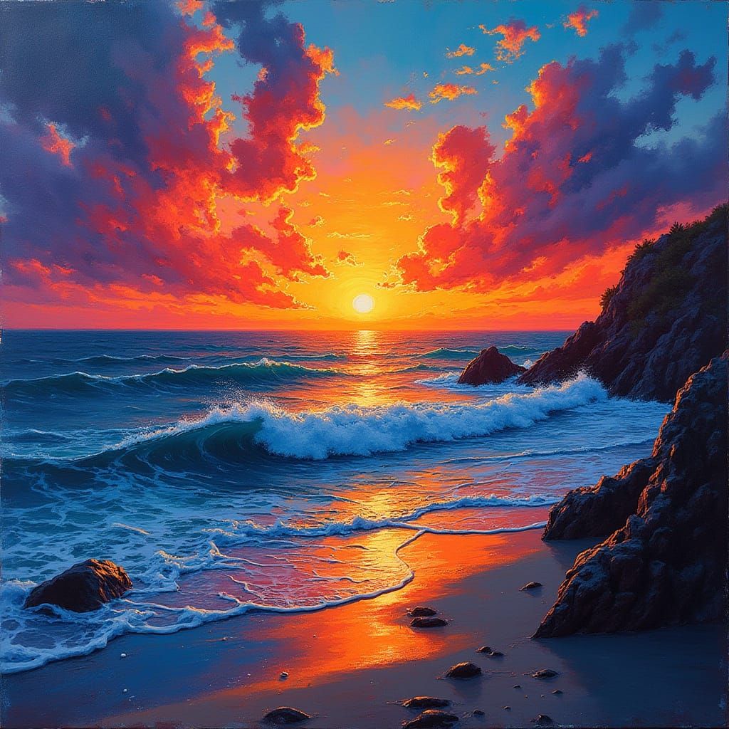 Ocean Sunset in Graffiti Splash Art Style