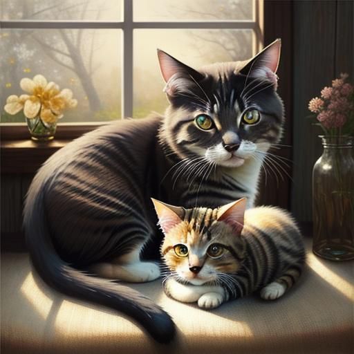 Charming Cottagecore Scene of Cats and Puppy