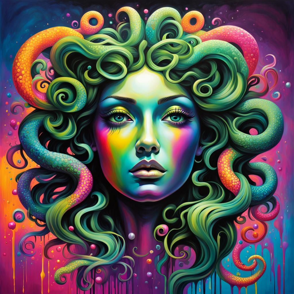 Iridescent Medusa in Surreal Graffiti Art Style