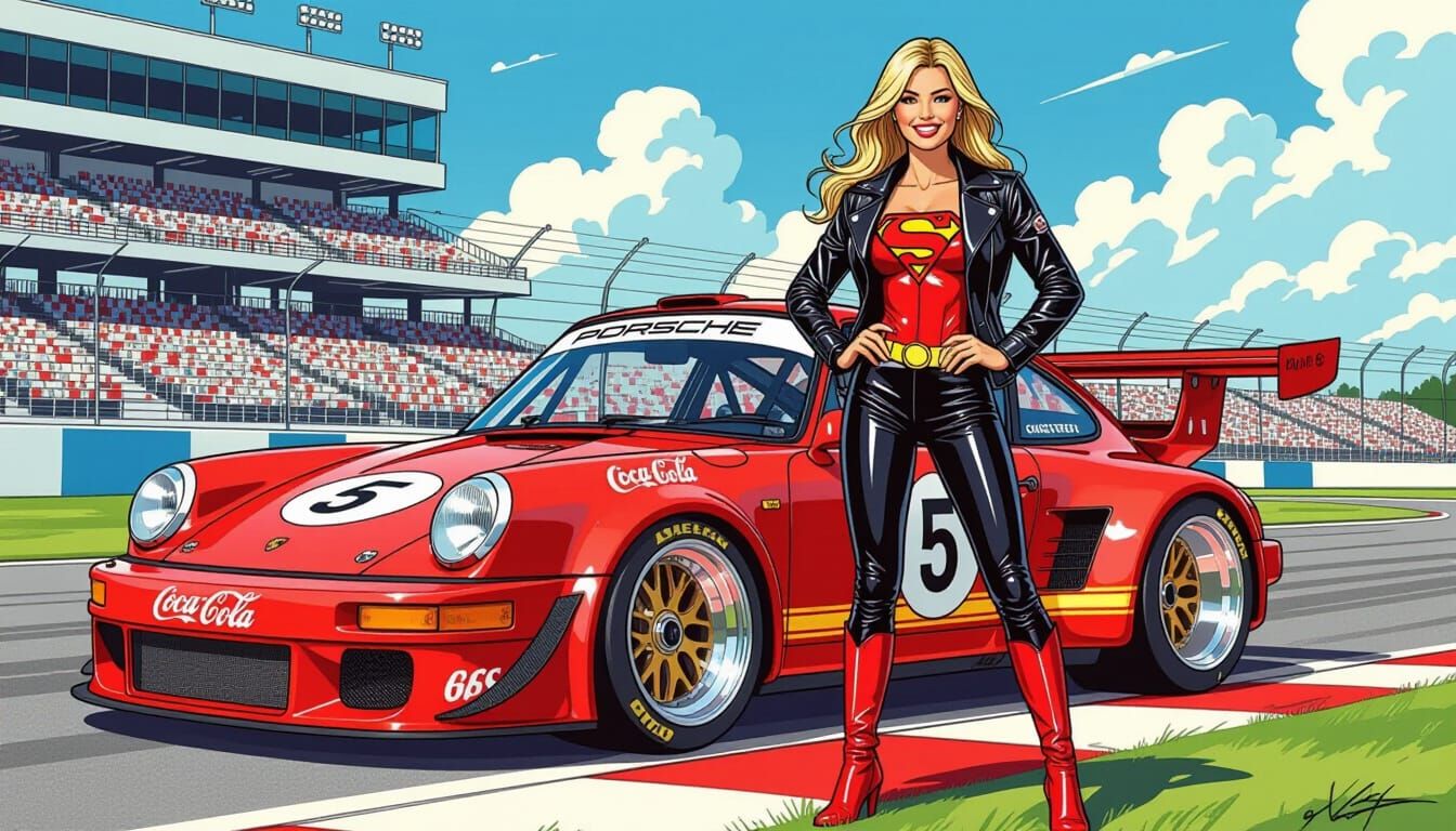 Supergirl Poses With 1979 Porsche 935 at Daytona