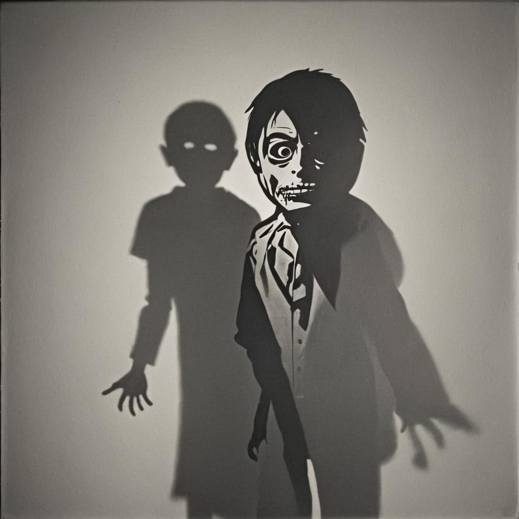 Eerie Shadow Puppet Apparition in Black and White