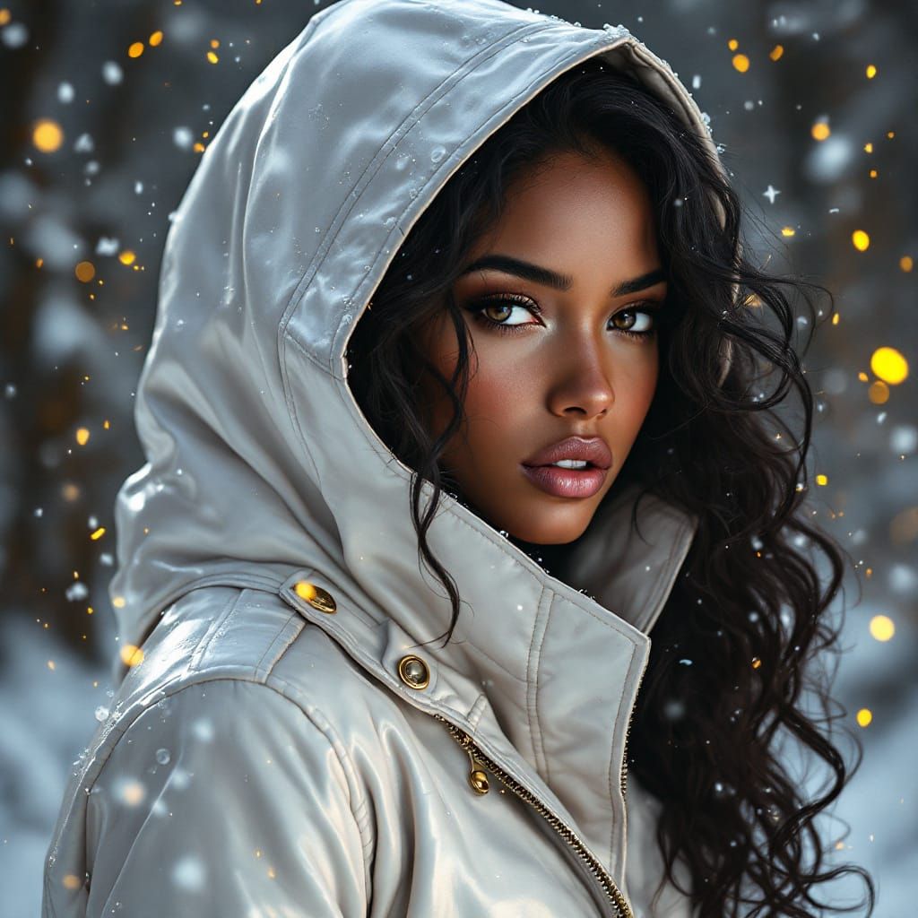 Cosmic Portrait of Woman in White Leather Coat