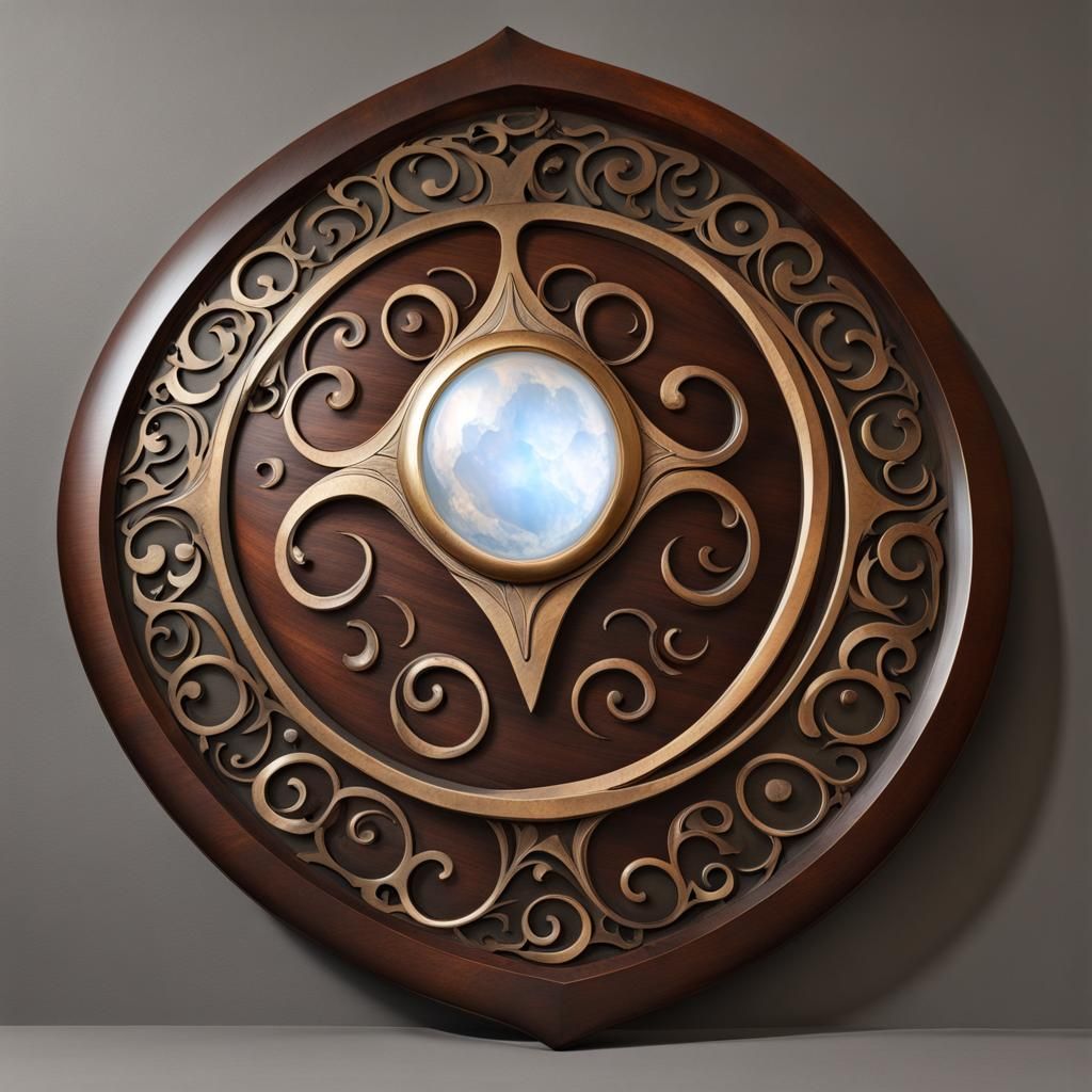 Bronze and Mahogany Shield with Moonstone Swirls