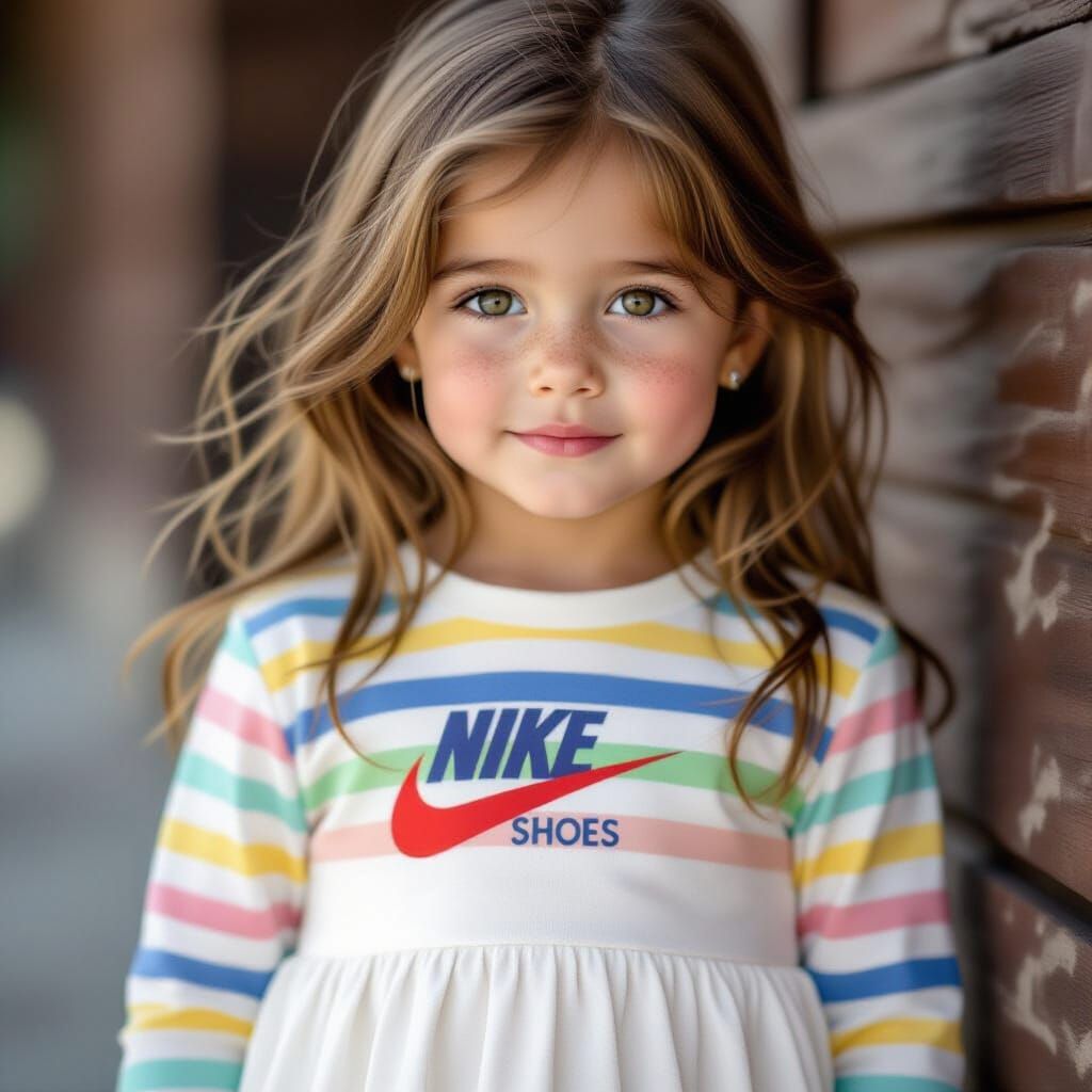A Young Girl with Colorful Shirt and White Skirt