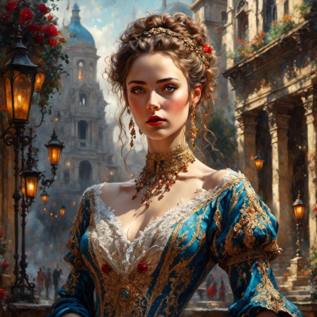 Beautiful Aristocratic Woman in Detailed Matte Painting