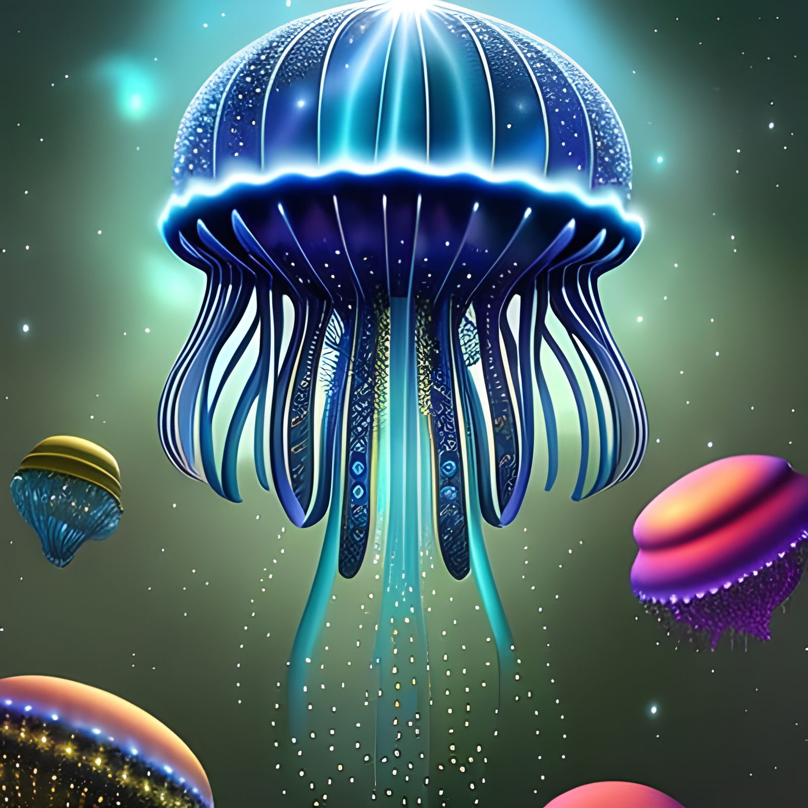 Nebula Jellyfish in Ocean Digital Illustration