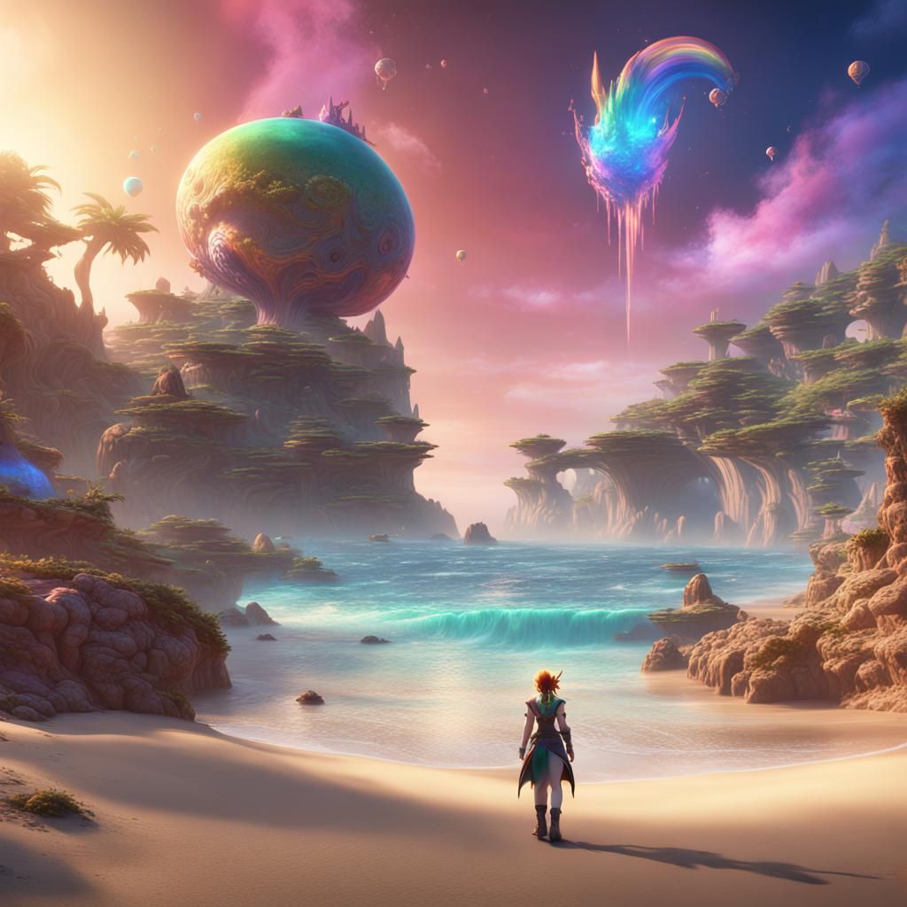 Moogle on a Stardust Beach: Fantasy Concept Art