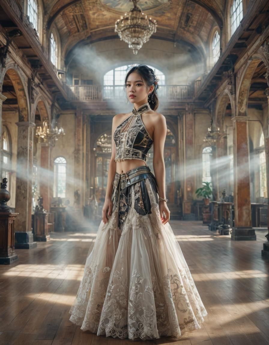 Steampunk Bavarian Woman: Holographic Astral Illustration