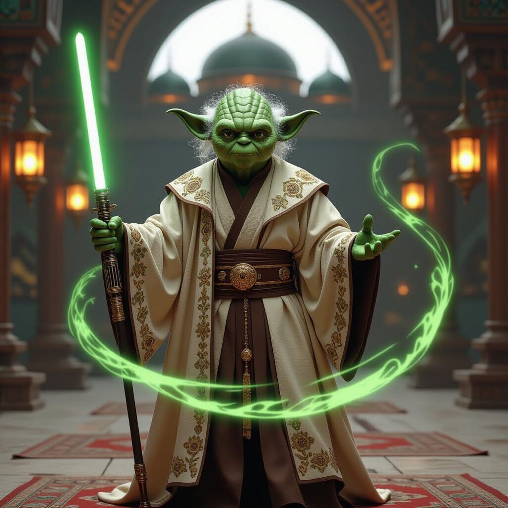 Yoda as Ottoman Sheikh with Lightsaber Sword