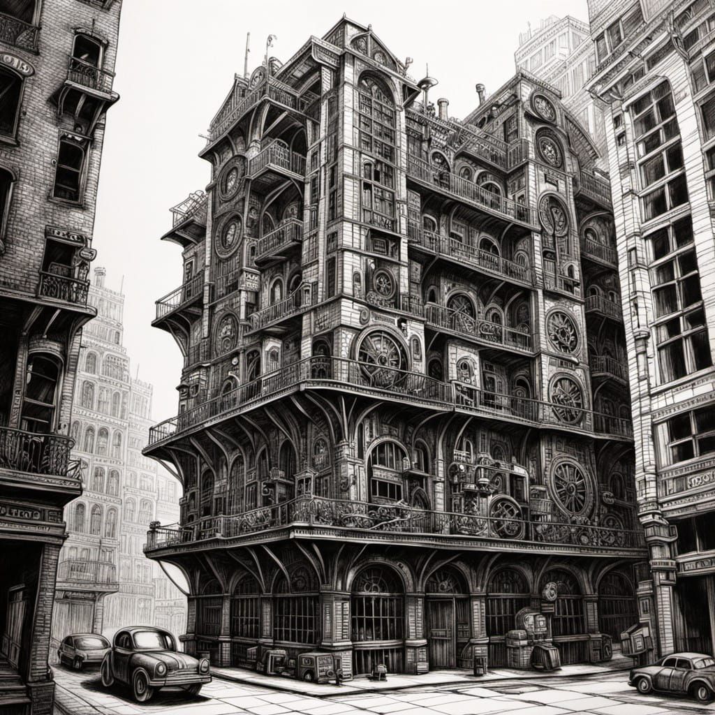 Steampunk Building with 11 Dimensions