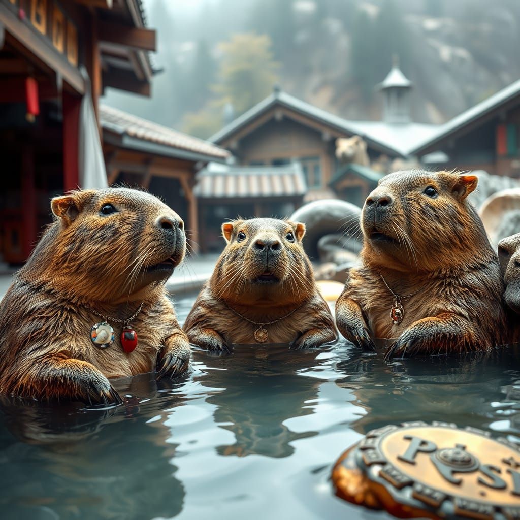 Capybaras Relax in a Soothing ONSEN Oasis