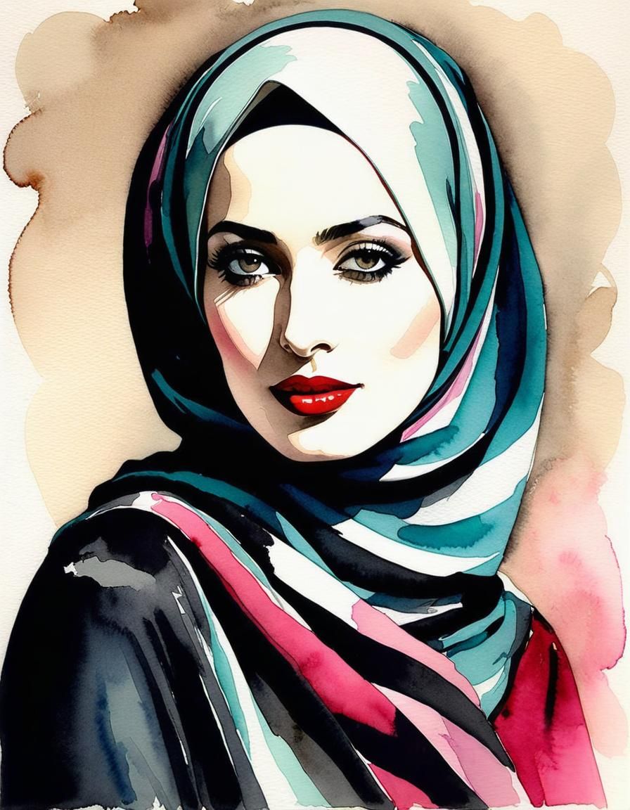 Portrait of a Woman in Hijab, Pop Art Style
