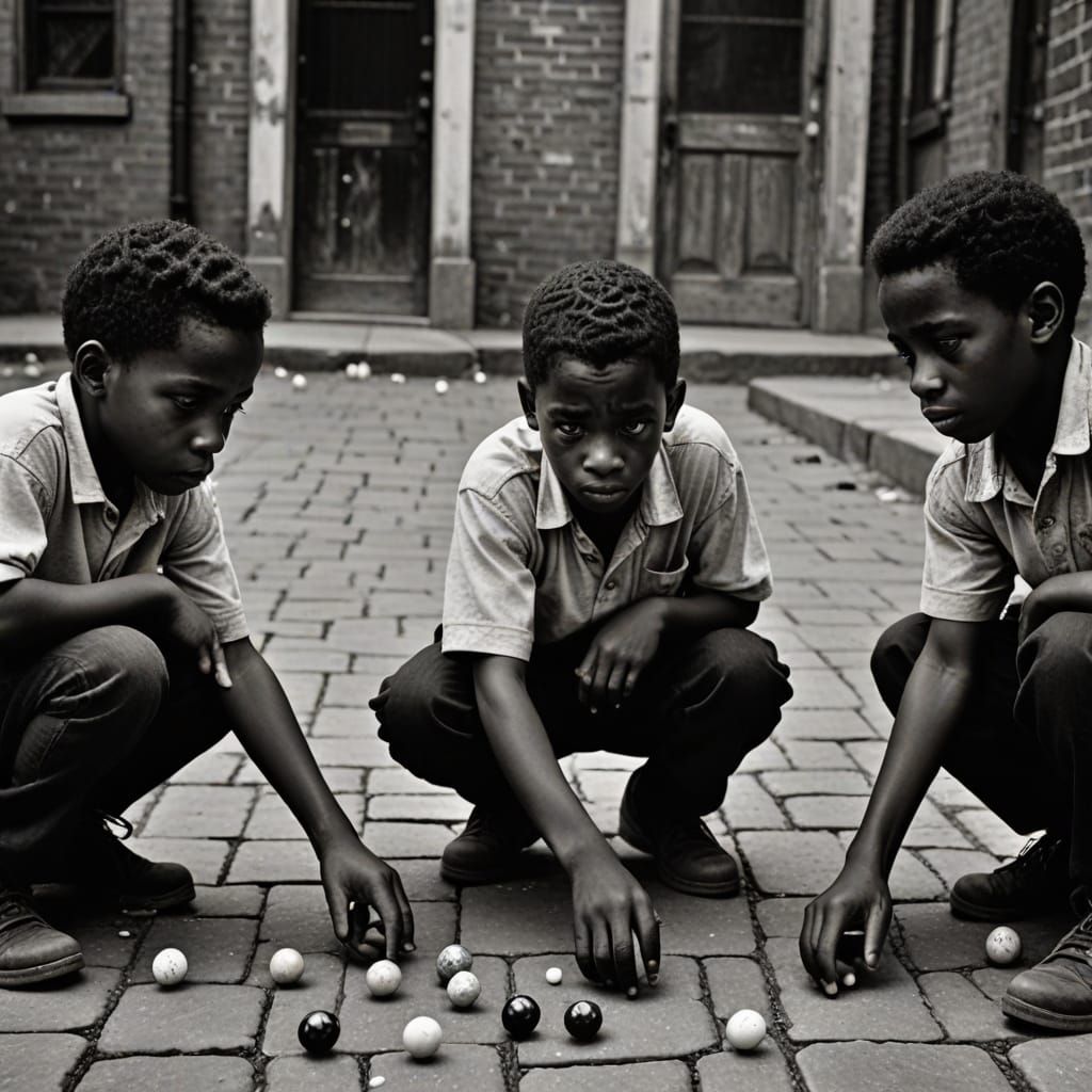 Gordon Parks Style Photo: Children Playing Marbles