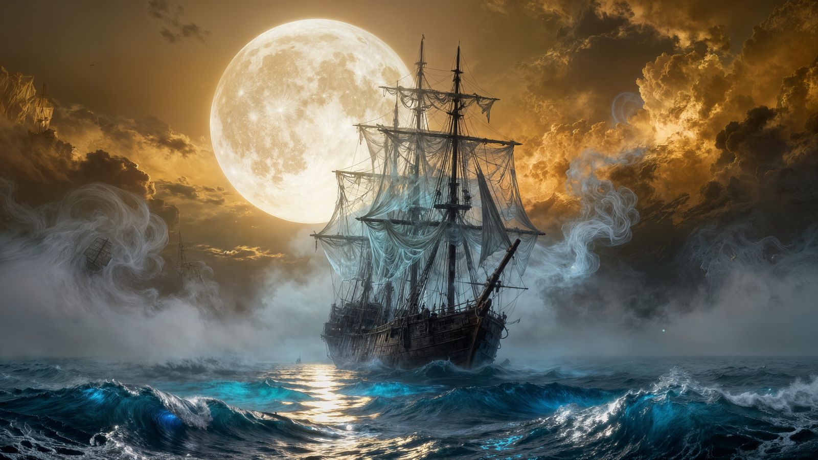 Ghostly Weathered Sailing Ship