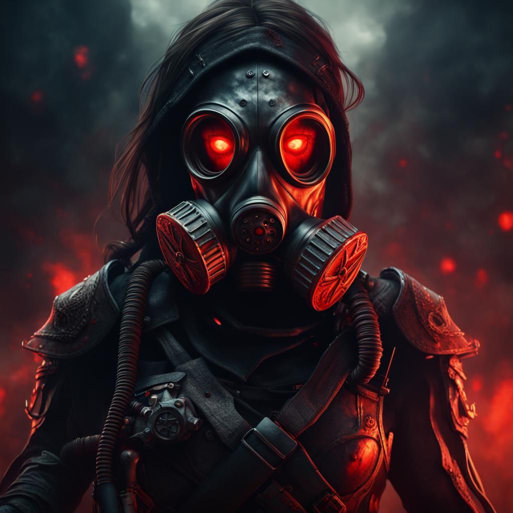 Eerie Demon Soldier with Gas Mask, Horror Art