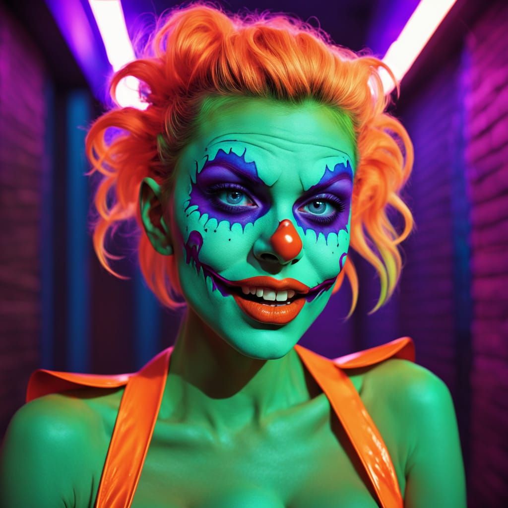 Synthwave Zombie Monkey Burlesque Dancer in Neon