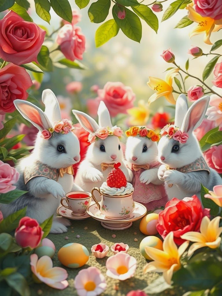 Whimsical Fairy Garden Tea Party in Gouache and Watercolor