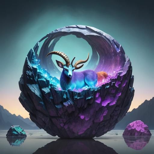 Aztec Ibex with Geode: Fantastical Concept Art