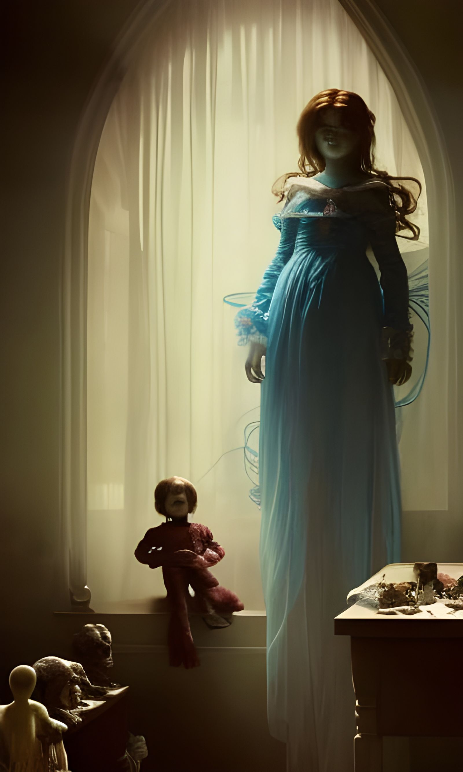 Creepy Doll in Toy Room: Sinister Horror Art