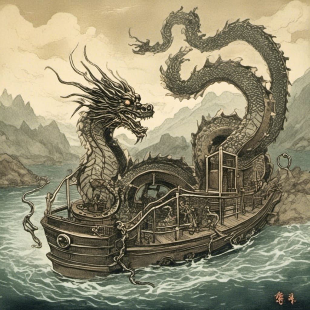 Chinese River Dragon in Fantasy Style