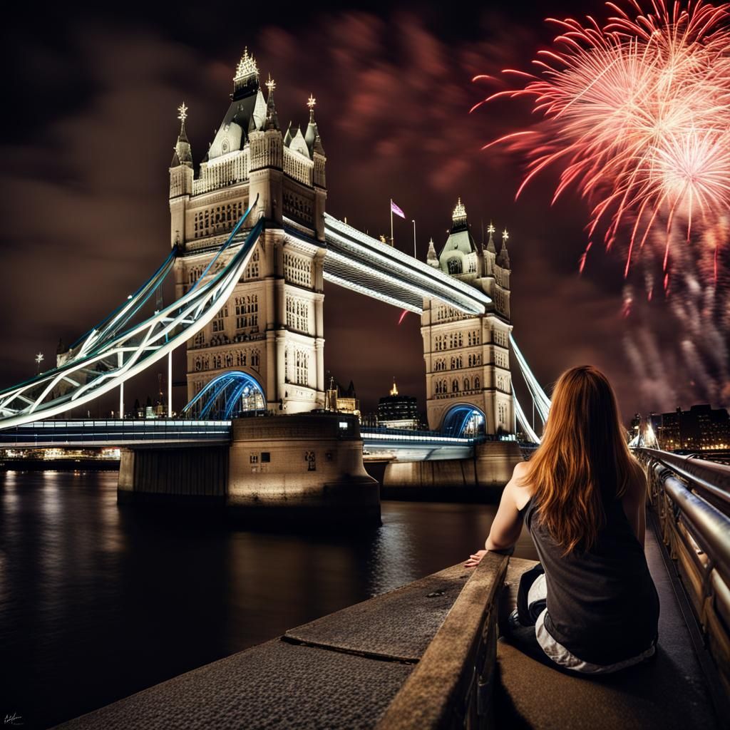 London Bridge Fireworks Countdown at Night