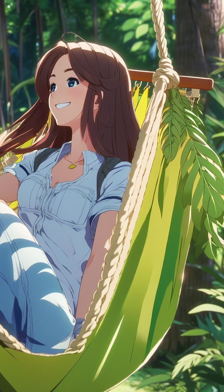 Anime Girl in Hammock, Cel-Shaded Style