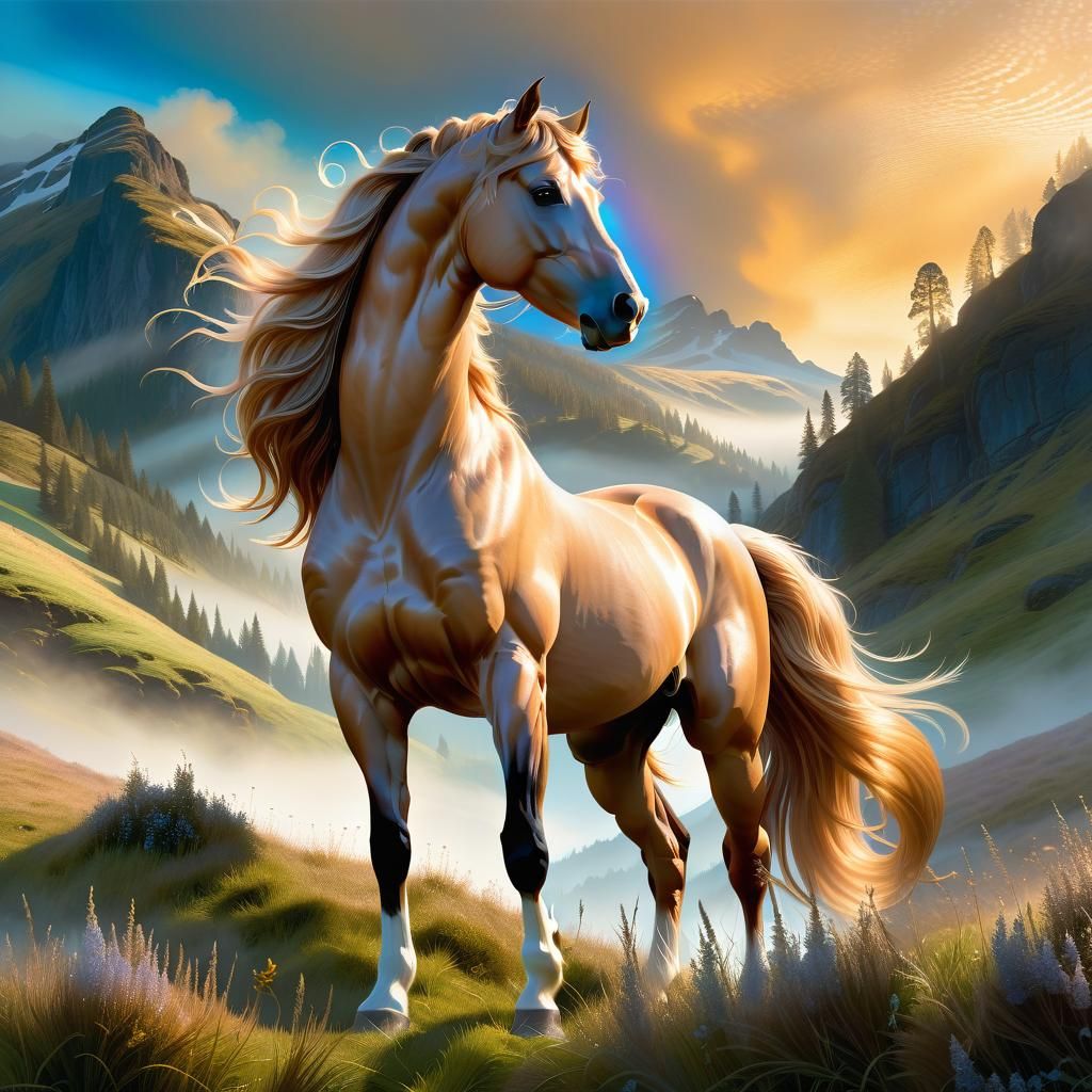Centaur in Misty Meadow: Mythological Hybrid Art