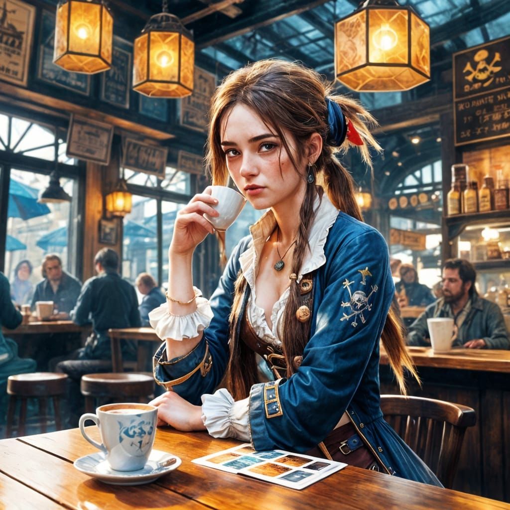 Elegant Pirate Bard in Coffee Shop Tea House