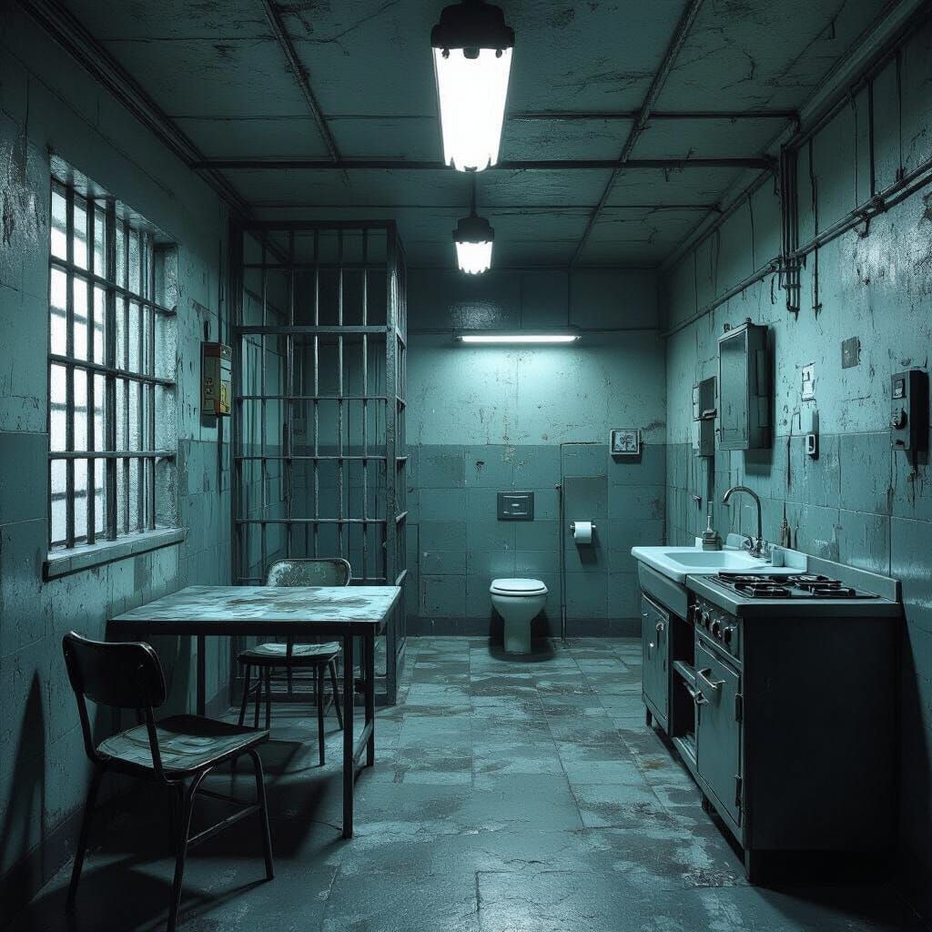 Gritty Hyperrealistic Prison Cell Concept Art