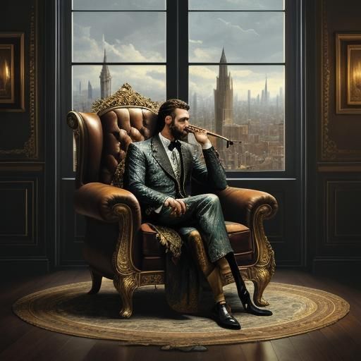 Dachshund Portrait in Armchair, Classical Realism Style