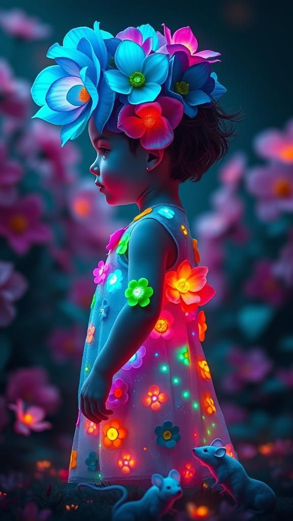 Child in Floral Costume Digital Art