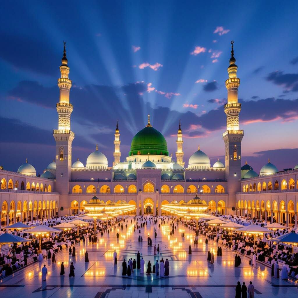 Al-Masjid an-Nabawi at Dusk: A Majestic Twilight View
