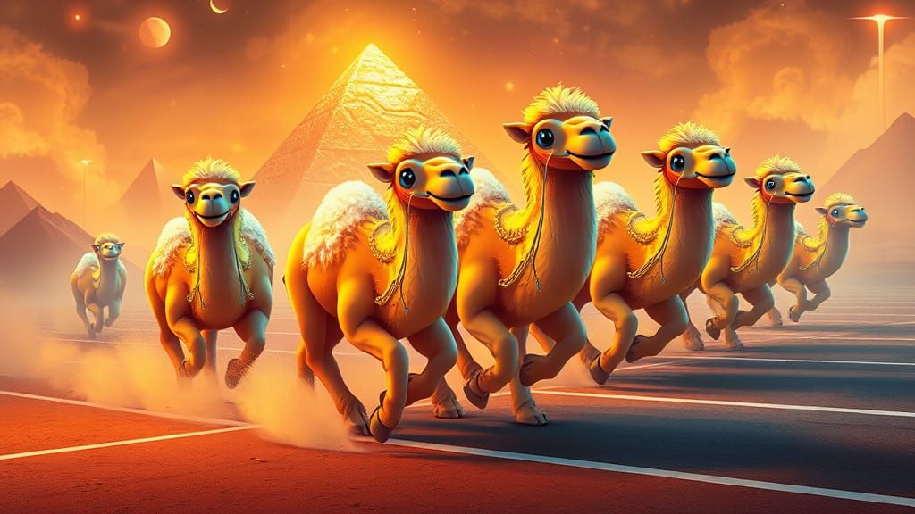 Cute Chibi Camels in Fibonacci Sandstorm, Akira Toriyama Sty...
