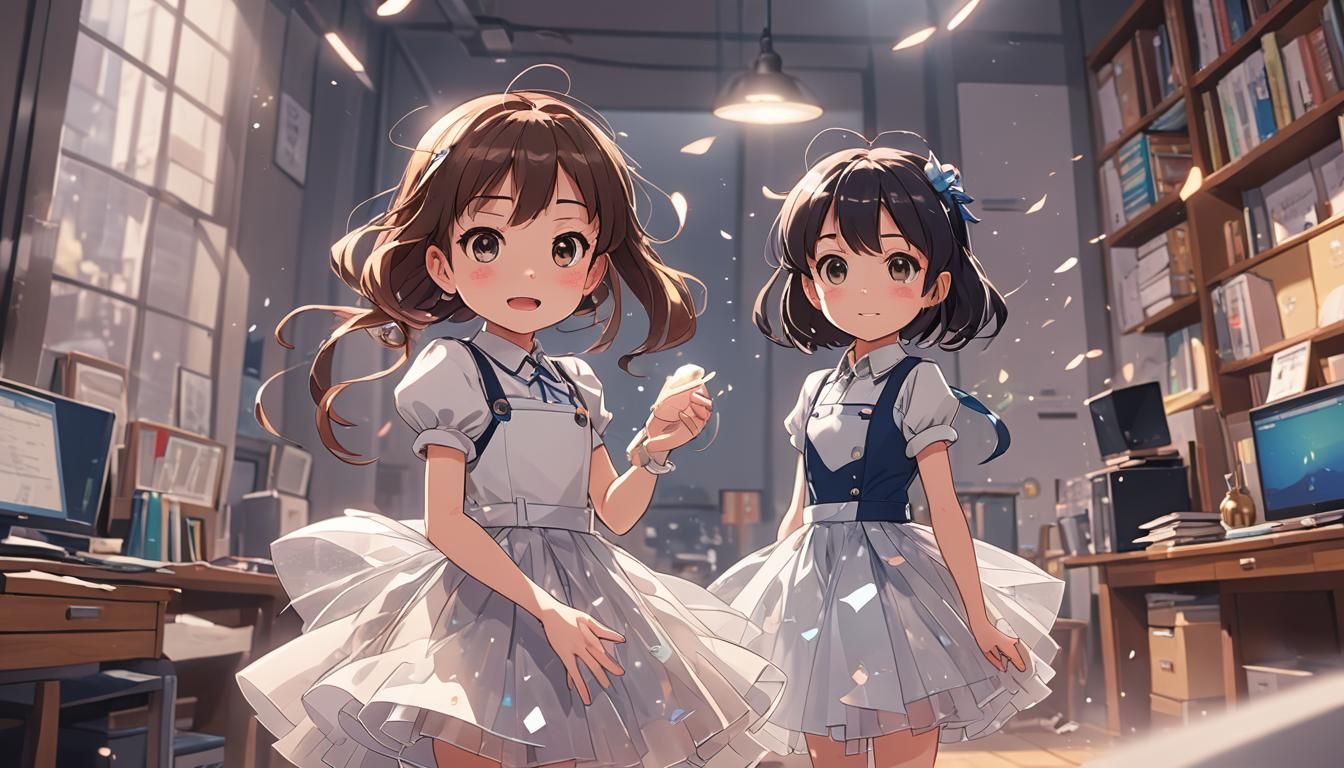 Anime Children Learning in Cel-Shaded Style