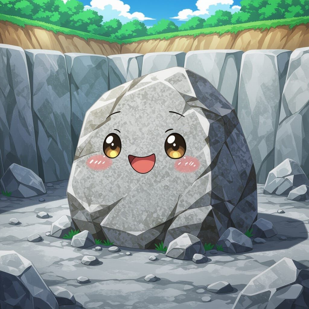 Happy Granite Rock in Chibi Anime Style