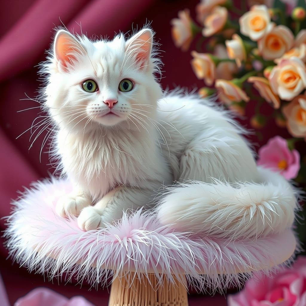 Pastel Rainbow Feline on Mink Fur Mushroom in 3D Volumetric ...