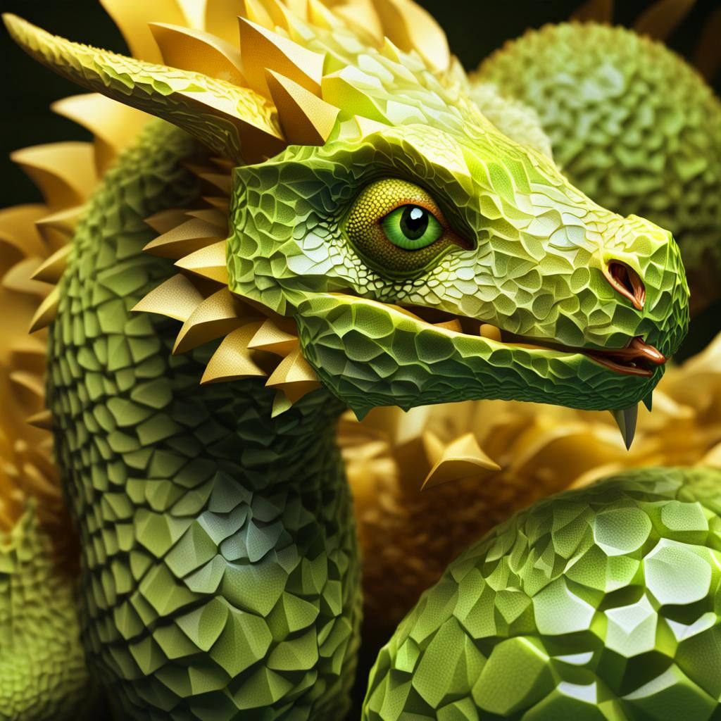 Dragon and Kiwi Fusion in Low Polygon Style