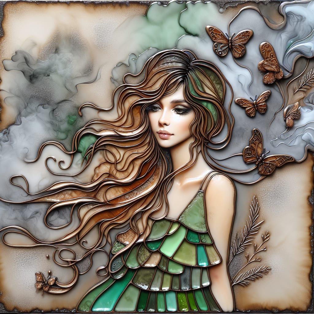 Whimsical Woman in Oil and Alcohol Ink Artwork