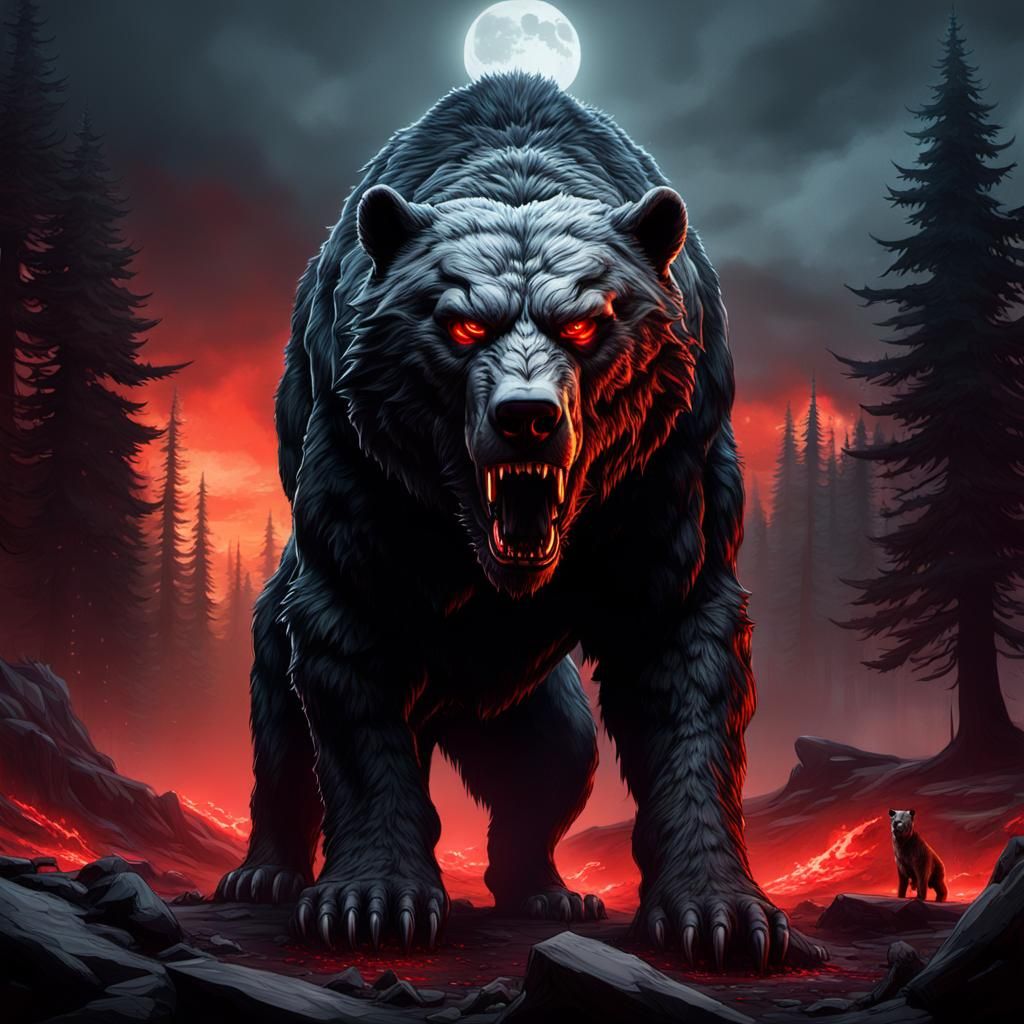Majestic Bear Sculpture in Dark Fantasy Style