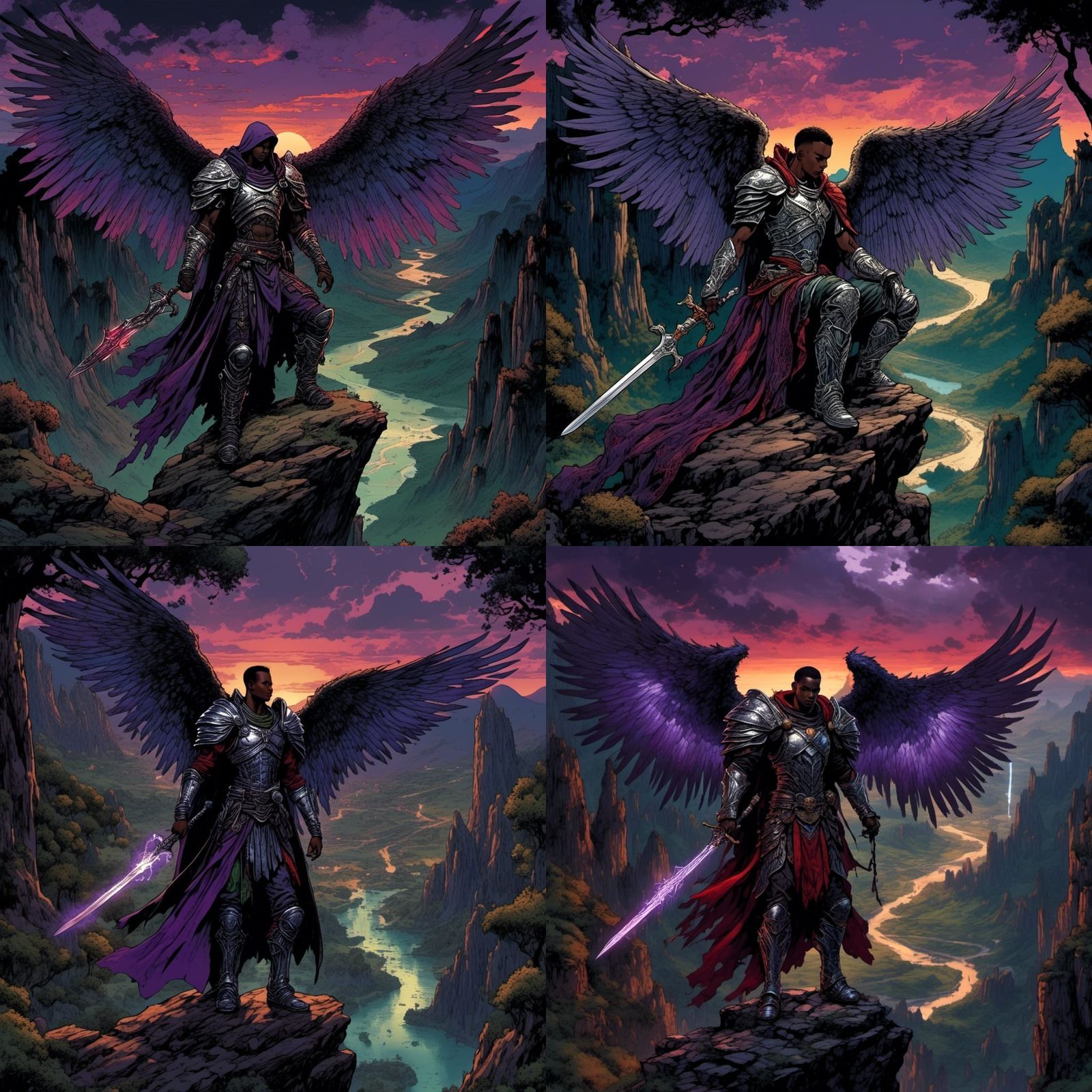 Dark Angel with Glowing Sword Fantasy Illustration
