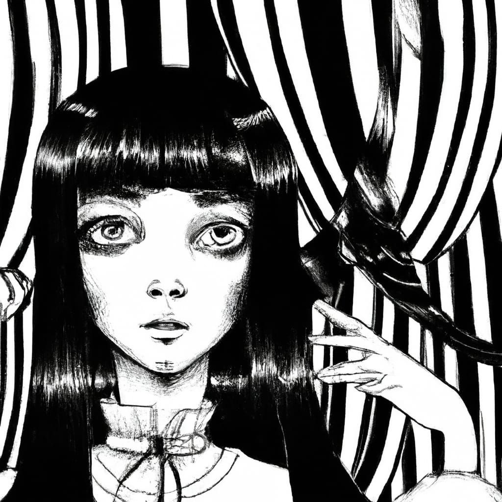Horror Manga Girl in Black and White