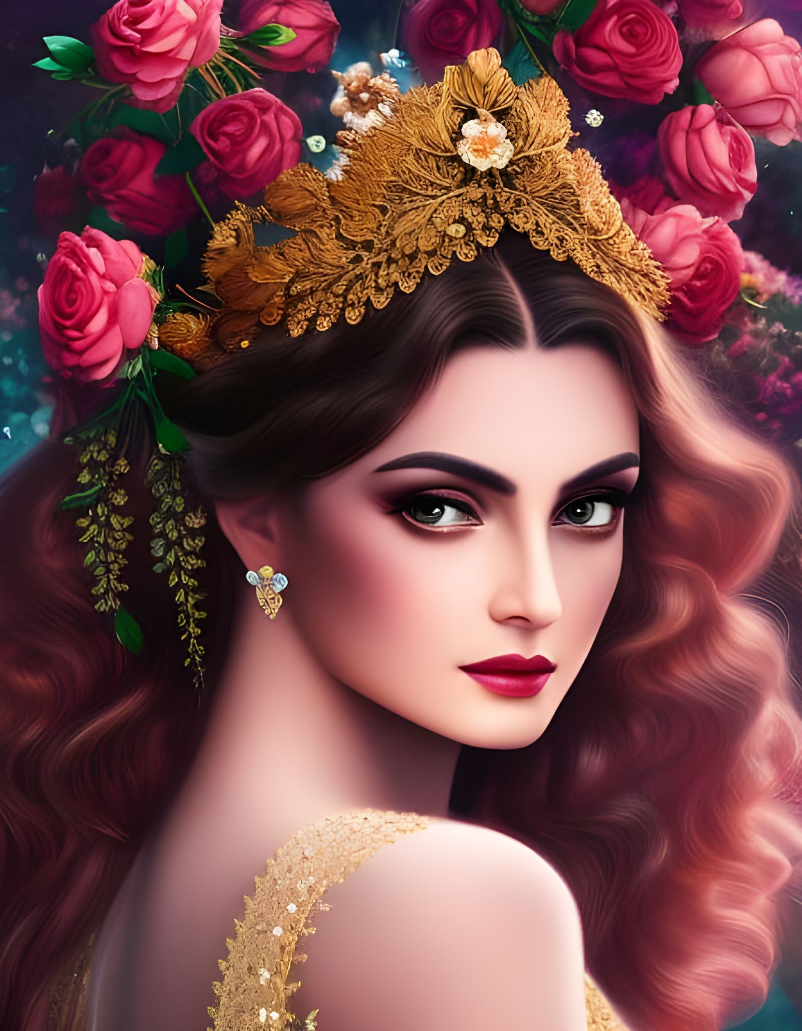Elegant Flower Goddess Digital Painting