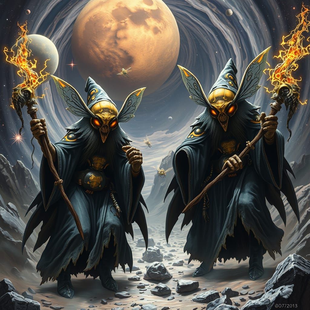 Menacing Space Bee Wizards in Industrial Futurist Style