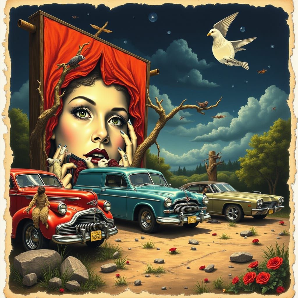 Vintage Drive-In Movie Poster with Gothic Horror Art