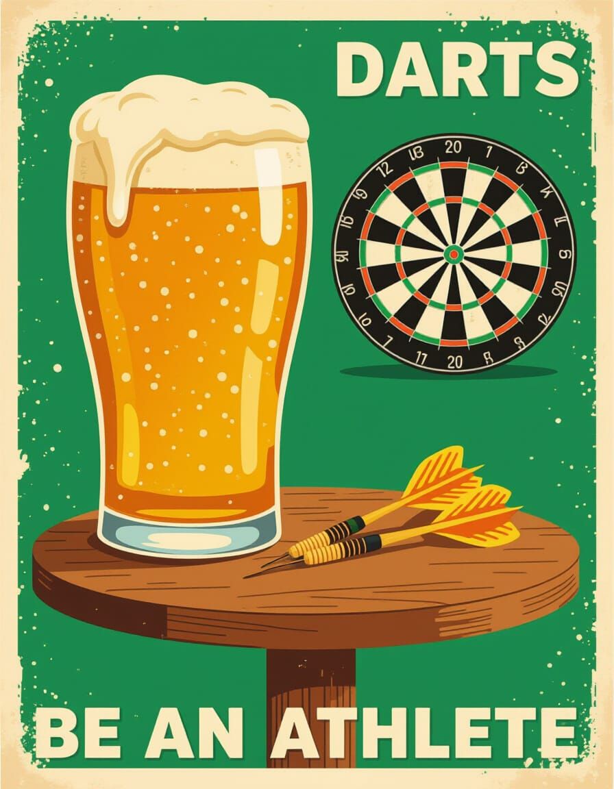 Darts and Beer Poster on Wooden Table