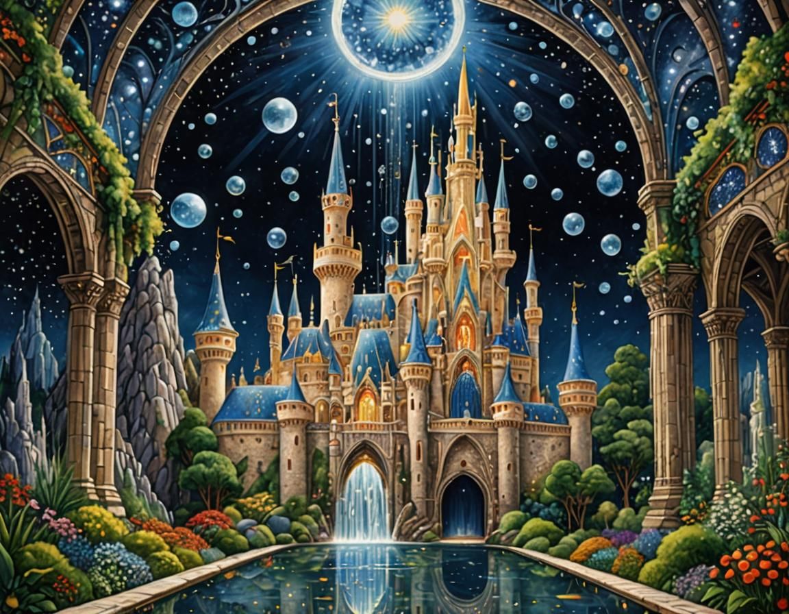 Crystal Castle Dreamscape in Mixed Media Style