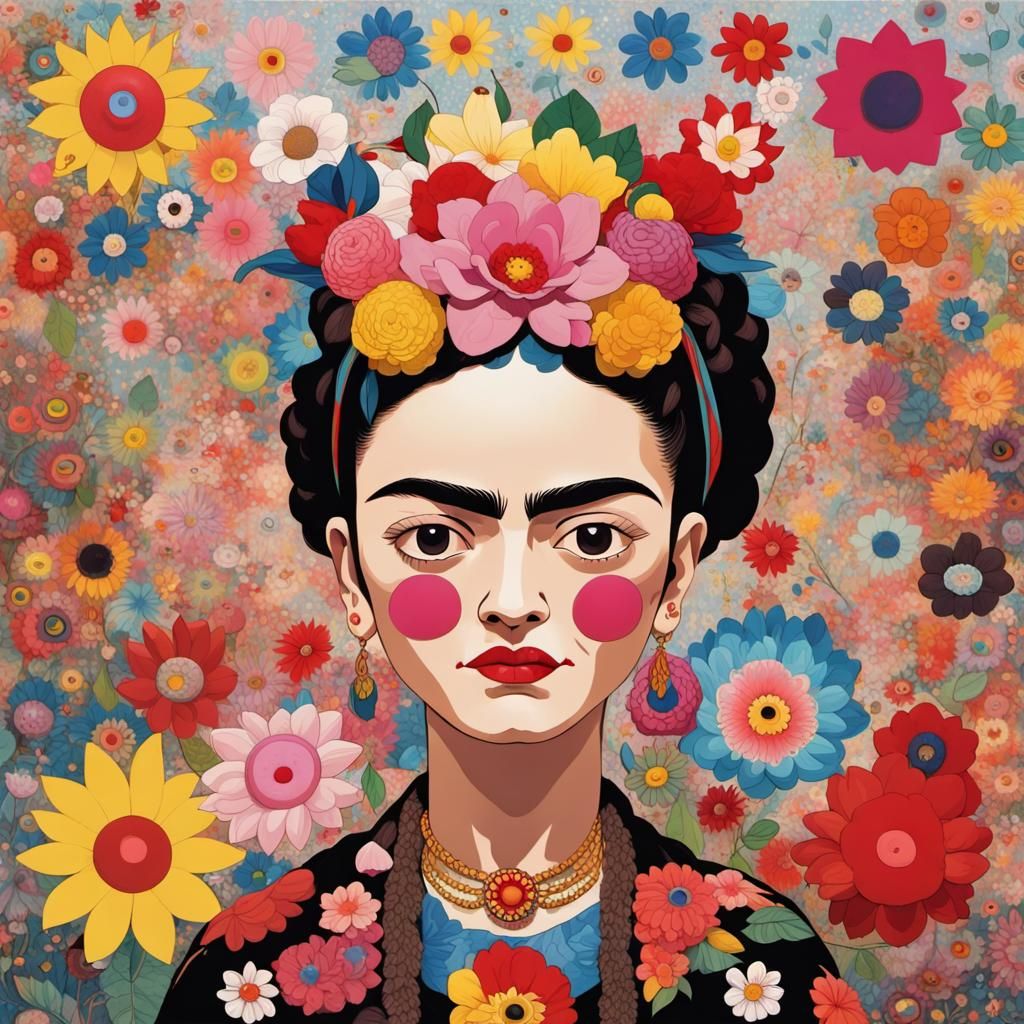 Frida Kahlo as Takashi Murakami-Inspired Pop Art