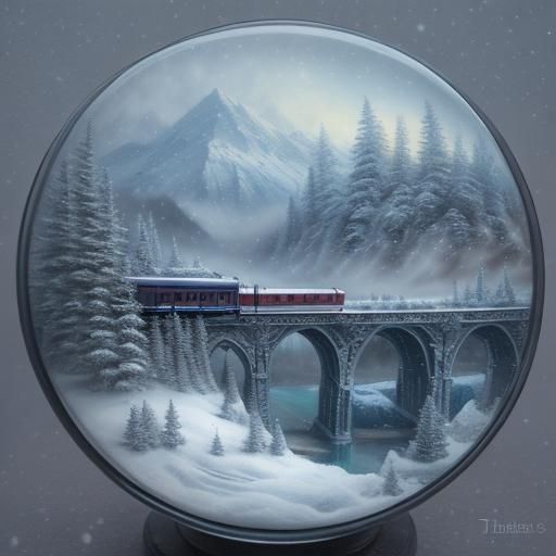 Snow Globe Fantasy Landscape with Train